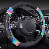 CAR PASS Line Rider Microfiber Leather Sporty 14.5-15 inch Steering Wheel Cover Universal Fits for 95% Truck,SUV,Cars, Anti-Slip Safety Comfortable Design (Black Reflective)
