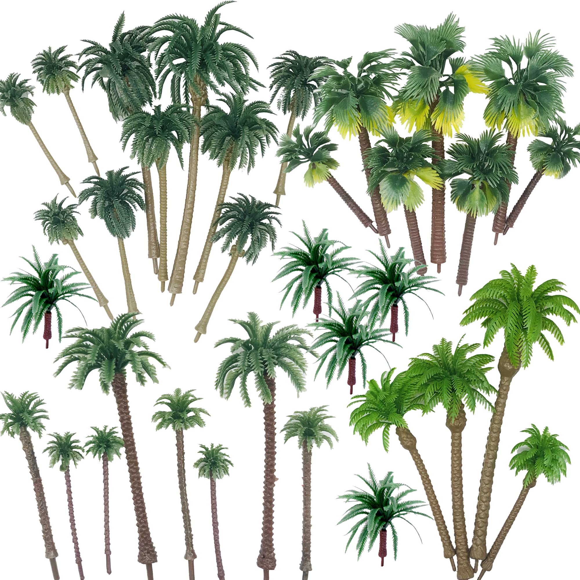 Cayway Pack of 34 Model Building Trees Miniature Palm Tree Plastic, 4.2 ~ 17 cm Mini Palm Tree Coconut Plastic for DIY Landscape Garden Decoration, Model Landscape