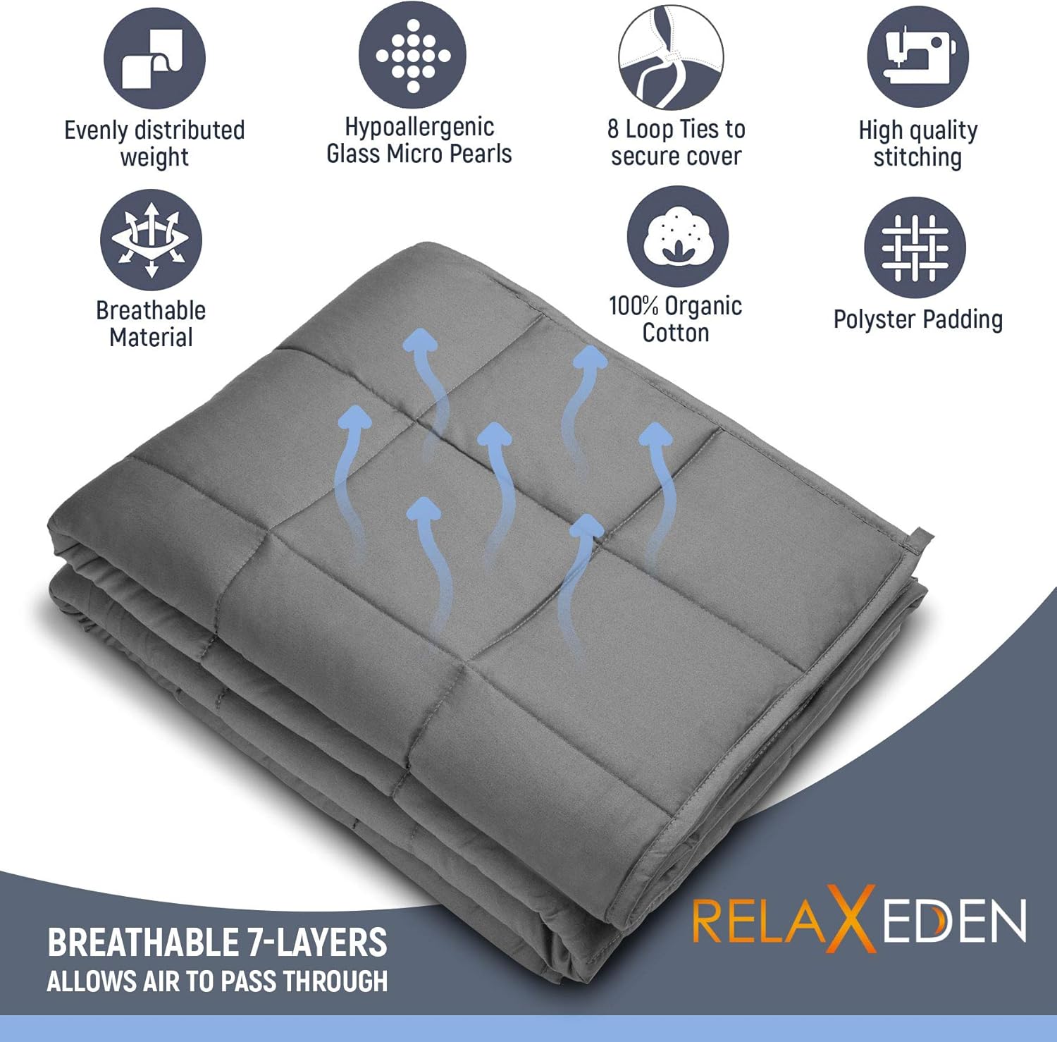 RELAX EDEN Adult Weighted Blanket W/Removable, Washable Duvet Cover| 15 lbs, 60”x 80” Size| Heavy Glass Micro-Beads| Supreme Sleeping Comfort for Adults| Hot & Cold Sleeping| 100% Soft Cotton Build: Home & Kitchen