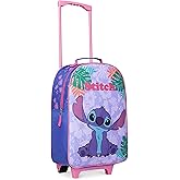 Disney Kids Rolling Luggage 16×11 in, 16‑L Carry‑On Suitcase with Wheels, Foldable Lightweight Travel Bag, Gifts for Kids (Blue Stitch)