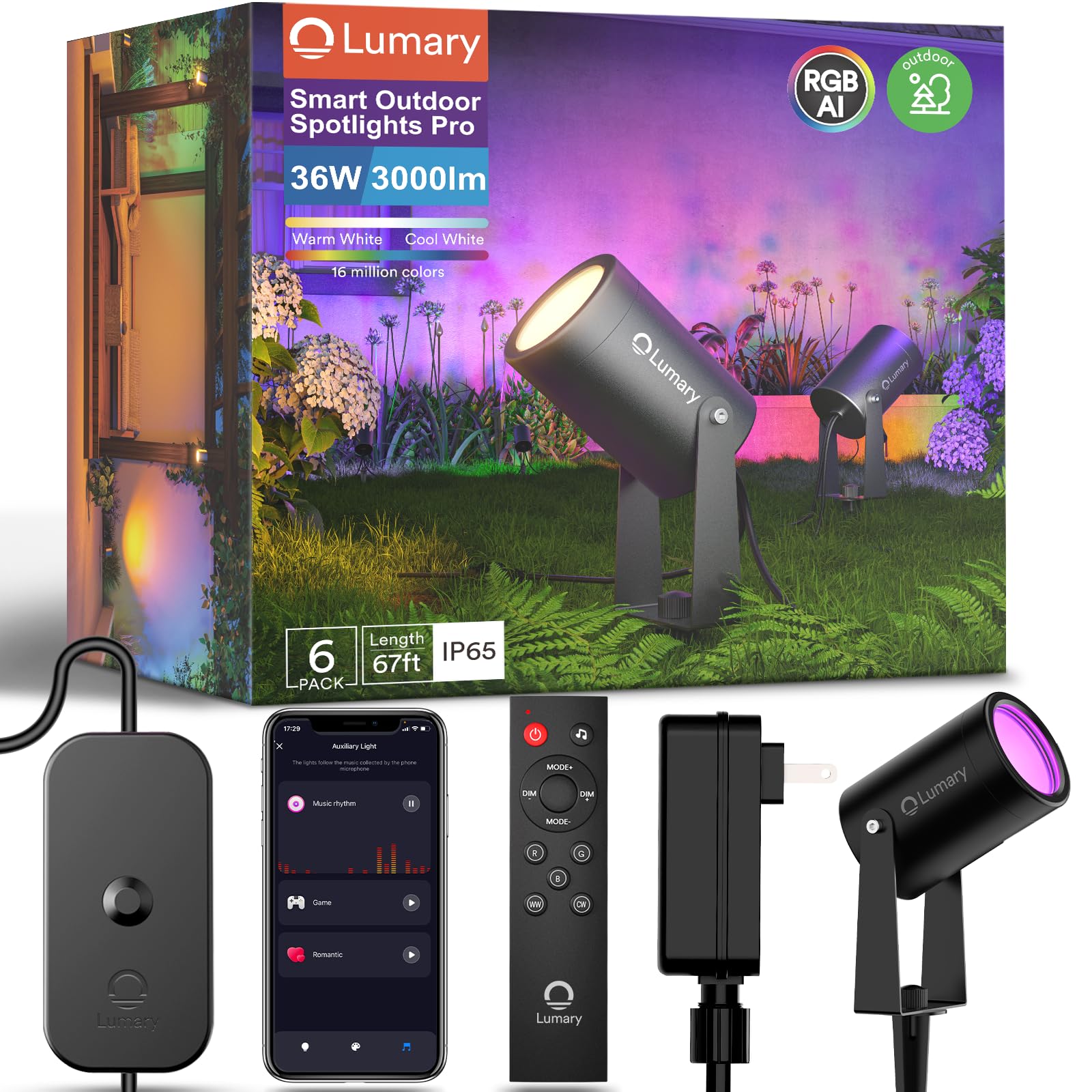 thumbnail image 2 of OUTON LED Flood Light Outdoor, 24W RGBAICW Smart Angola 2 of 10