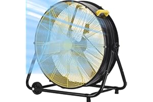 Landeagle 30Inch Industrial Drum Fan,14000CFM Heavy Duty Floor Fan, Powerful 3-Speed Air Circulator with 360° Tilt Castors,550W High Velocity Shop Fan for Warehouse,Facotry,Barn,Garage Black Yellow