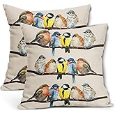 Oil Painted Bird Pillow Covers 16X16 Inch Rustic Birds Tree Branches Decorative Pillow Cases Wildlife Spring Summer Cotton Linen Throw Pillows Set of 2 Home Decor For Sofa Couch Bedroom Outdoor
