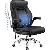 BestGlory Executive Office Chair with Lumbar Support, Big and Tall Ergonomic Computer Desk Chair, Leather Comfy High Back Gaming Chair with Flip Up Arms &amp; Rocking Function for Home Office, Black