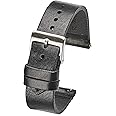 ALPINE Hand Made Genuine Vintage Leather Watch Strap with Quick Release Steel Spring Bars - Black, Brown, Grey, Blue and Tan in Sizes 18mm, 20mm, 22mm, 24mm (fits Wrist Size 6 1/4 inch to 8 inch)