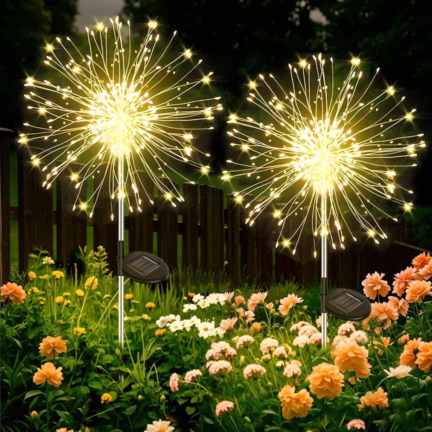 Joycome Garden Solar Lights, 2 Pack 120 LED Firework Solar Lights Outdoor Garden, 8 Modes Starburst Light Waterproof Dandelion Light DIY for Yard Lawn Balcony Flowerbed Patio Pathway Party Decor — image 1