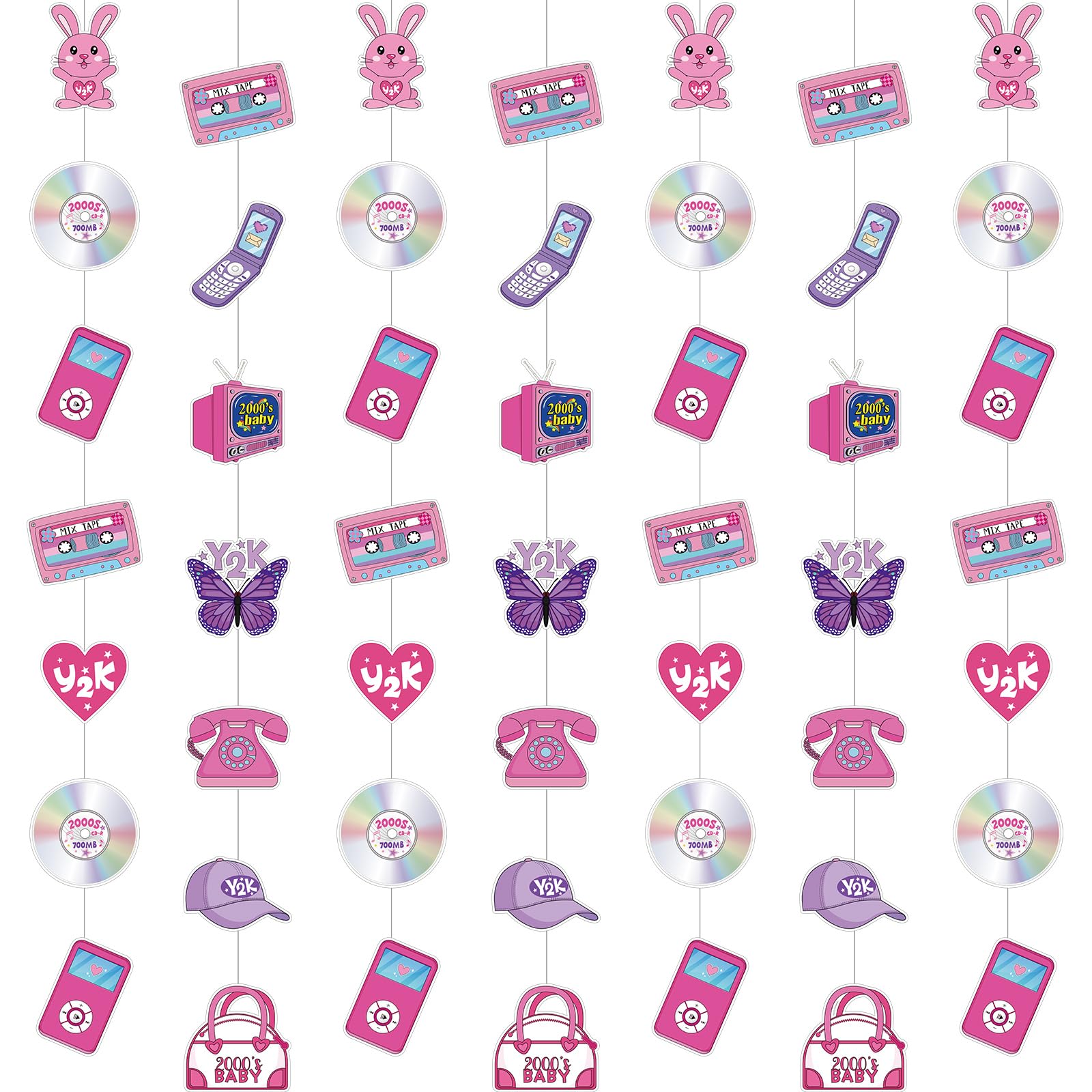 Photo 1 of Spakon 8 Packs Y2k Party Decorations Pink Paper Banner Early 2000s Hanging Decor I Love 00's Paper Cutout Retro 2000s Garland for Birthday Female Bachelorette Party Supplies Decoration
