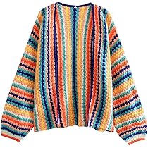 YKR Womens Colorful Cardigan Crop Long Sleeve Color Block V
