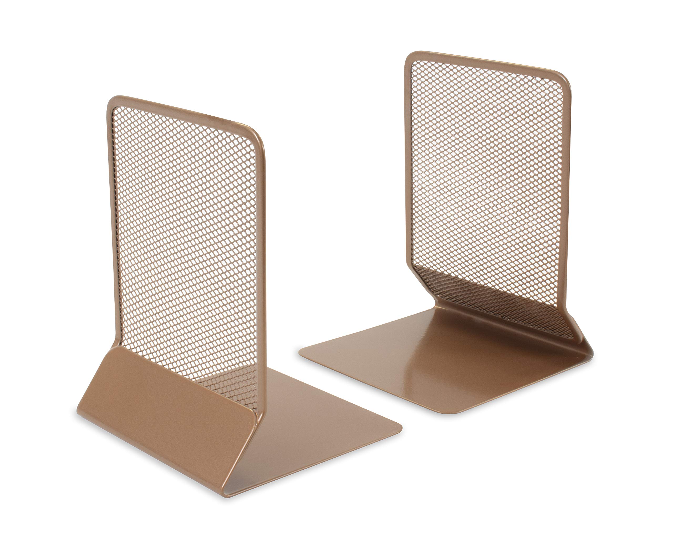 OSCO Wiremesh Bookends, Heavy Duty Metal Mesh Book Supports for Shelves, Bookcases & Desks, Non-Slip Base, Ideal for Home, Office, School or Library Use, Pack of 2 – Rosegold