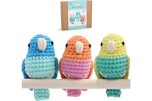 HOUSE CREATIVITY Crochet Kit for Beginners, Arts and Crafts Knitting & Crochet Animal Kit for Adults with Yarn Sets, Step-by-Step Video Tutorials, Holiday Birthday Gifts(Mini Budgies)