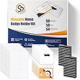 Swag Badges 50 Pack Magnetic Name Badge Holders, Complete Kit, 4" x 3", Customizable Id Tag Holders with Fabric-Friendly Magnets, for Conferences, Offices & Events, Includes 54 Printable Inserts