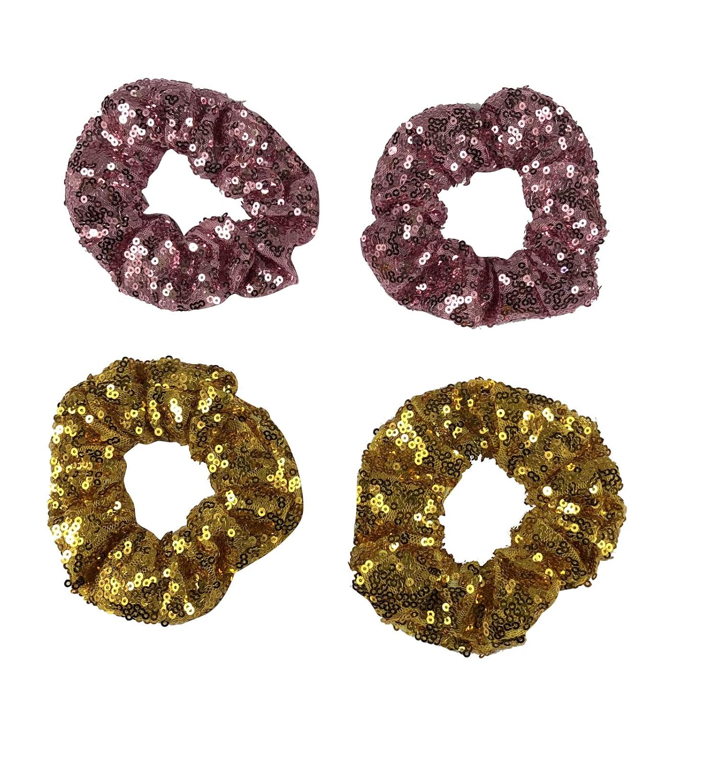 Mandi Home Gold Pink 4 Pcs Sequin Hair Scrunchie Hair Bobbles
