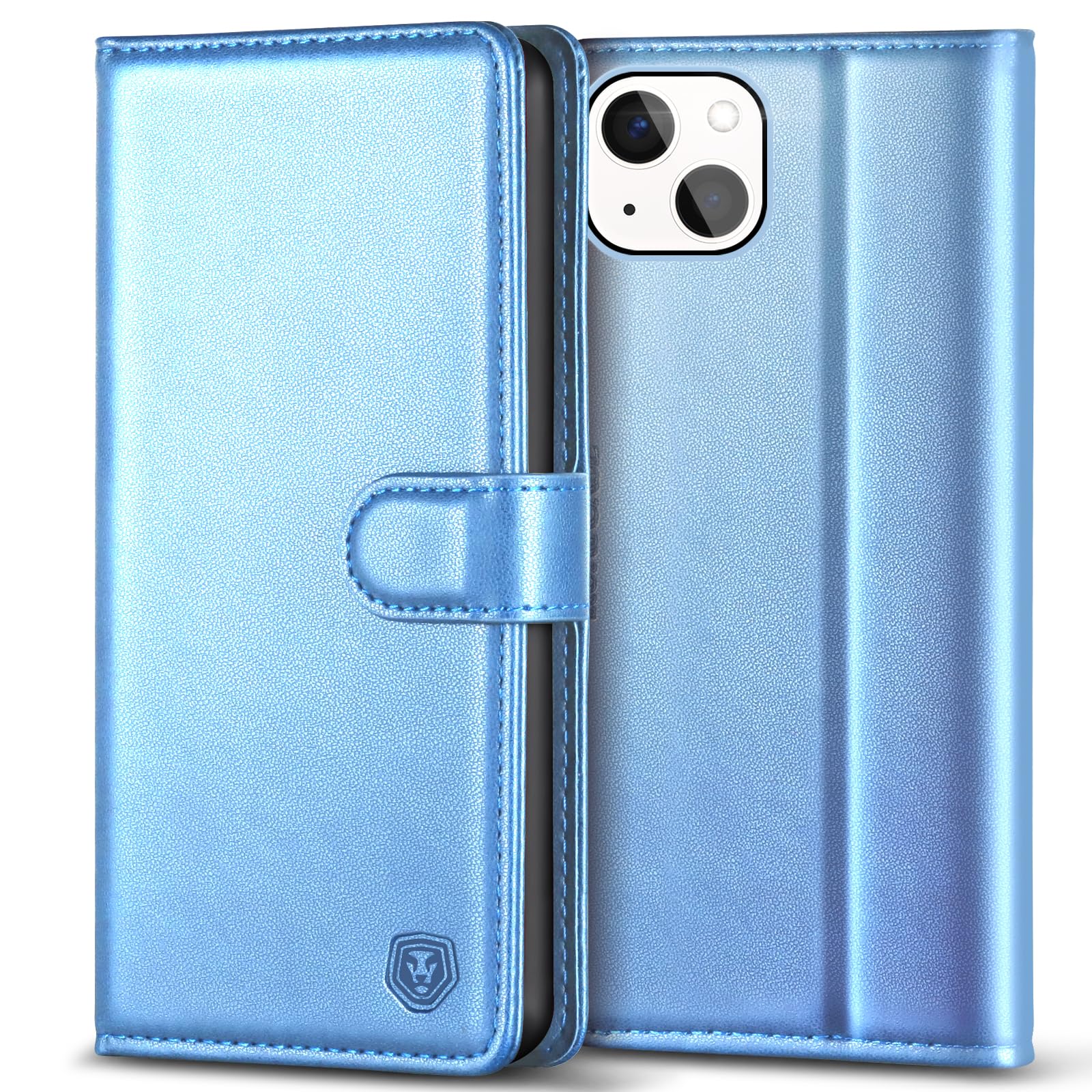 Kuafcase Compatible for iPhone 13 Mini Case with 4 Card Slots Magnetic Closure Kickstand Shockproof Protective Phone Case Compatible for iPhone 13 Mini - Sky Blue — image 1