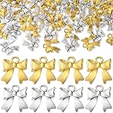 BEIQIYA 70pcs Bow Charms for Jewelry, Alloy Bowknot Pendant Charms, 3D Bowknot Art Craft Accessories for DIY Earring Necklace Decoration Crafts Nail Art Supplies - Sliver & Gold