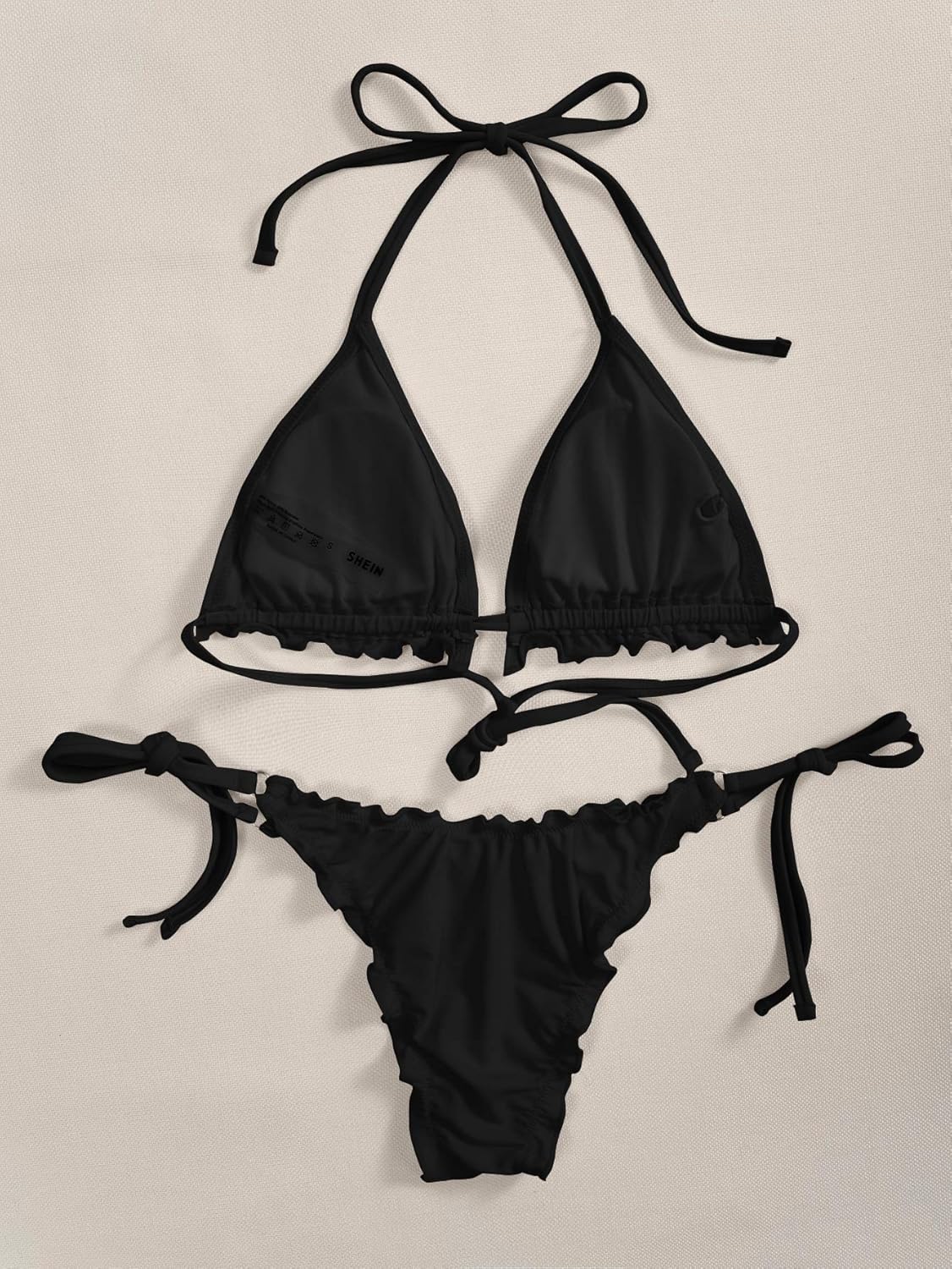 SOLY HUX Women's Frill Trim Halter Triangle Tie Side Bikini Set Two Piece Swimsuits: Clothing