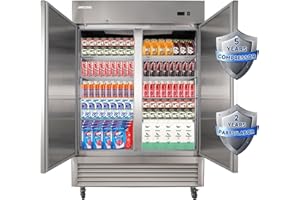 JINSONG 54" Commercial Refrigerator with 2 Solid Door, 49 cu.ft Stainless Steel Reach-in Refrigerator, commercial fridge for Restaurant, Bar, Shop, Residential