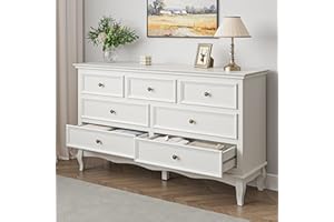 RoyalCraft White 7 Drawer Dresser for Bedroom, Modern Chest of Drawers with Solid Wood Legs and Painted Finish, Wooden Storage Closet Cabinet Organizer for Living Room, Hallway