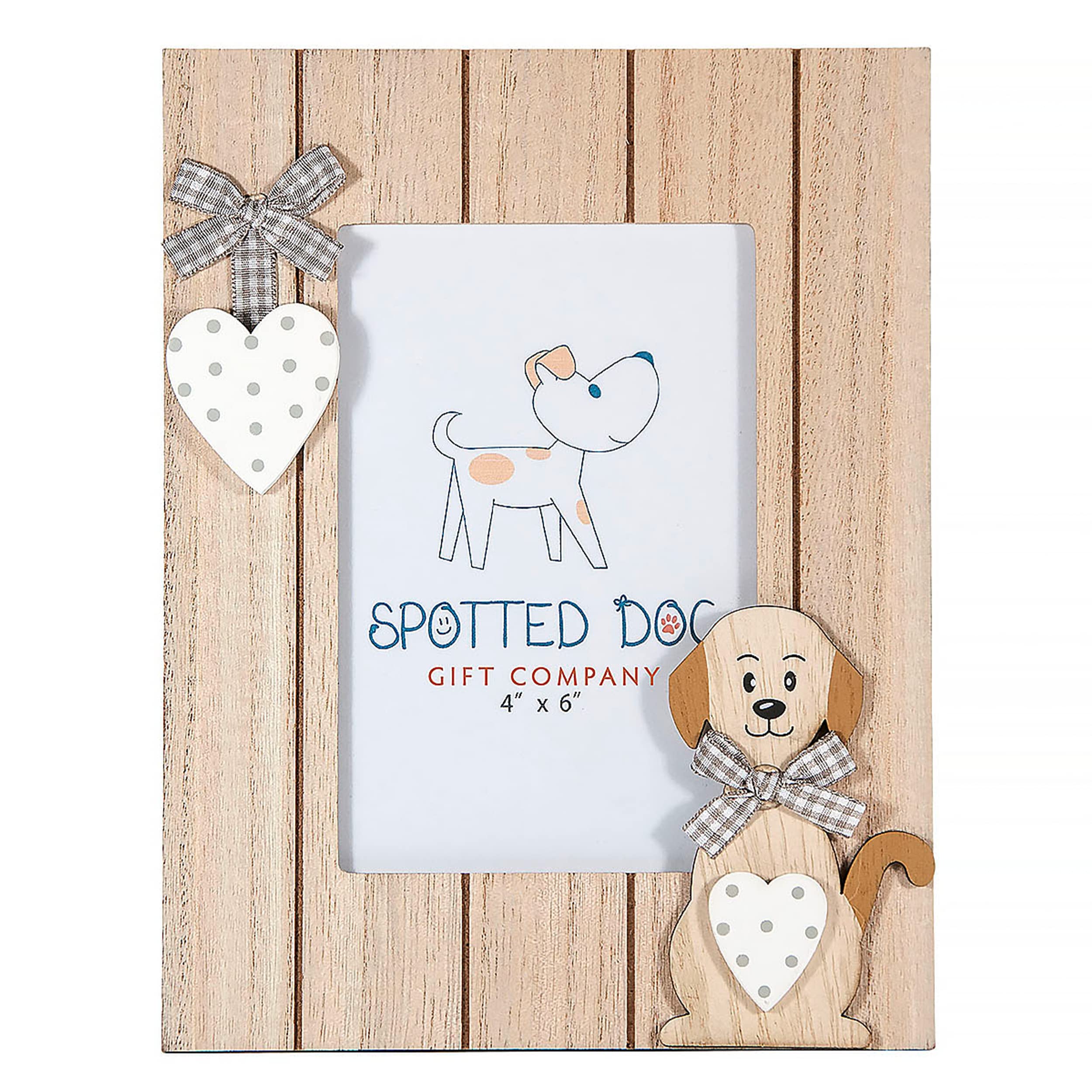 SPOTTED DOG GIFT COMPANY Dog Photo Frame, Wooden 4 x 6 Picture Frame for Wall Hanging or Tabletop Display, Cute Home Room Decor, Gifts for Dog Lovers & Pet Owners, Portrait - White Brown