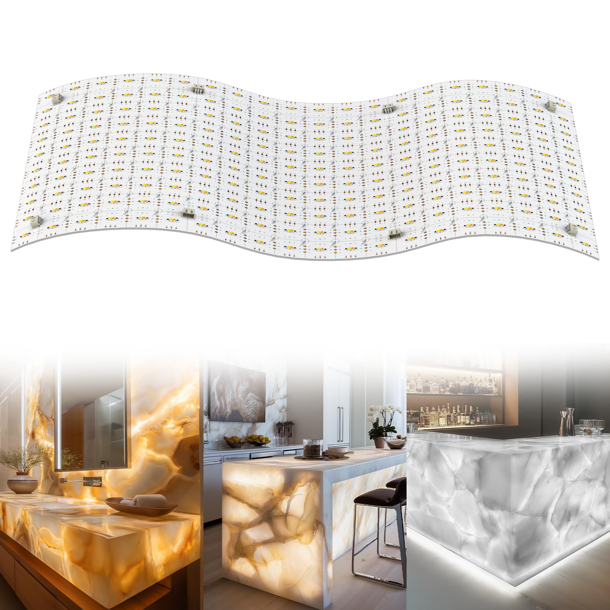 Photo 1 of 4 Pack LED Backlight Sheet 3000K-6500K Warm and Cold 24V 36W, Dimmable LED Panel Sheet Work with Alexa, Flexible Backlit Light Remote & APP Control, 19.7X9.7 Inch for Marble, Onyx, Quartz Countertop