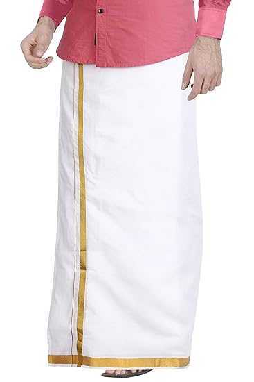Men's cotton Dhoti 3.6 Meter Zari border, White