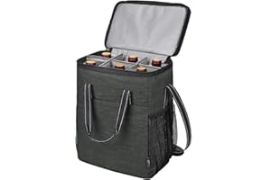 TIRRINIA 6 Bottle Wine Gift carrier - Insulated & Padded Wine Carrying Cooler Tote Bag with Handle and Adjustable Shoulder Strap for Travel or Picnic, IDEAL Wine Lover Gift, Black