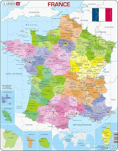 Larsen A5 France Political Map 70 Piece Jigsaw Puzzle French Edition Tray Frame