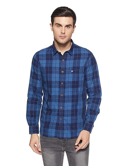 arrow sports men's checkered slim fit casual shirt
