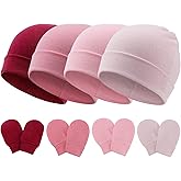 Newborn Baby Hats and Mittens Set Infant Beanie Cap Toddler Gloves Newborn Hospital Hats for Baby Boy Girl Kid 0-6 Months
