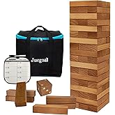 Juegoal 54 Pieces Giant Tumble Tower Blocks Game Giant Wood Stacking Game with 1 Dice Set, Gameboard, Canvas Bag for Adult, Kids, Family, Brown
