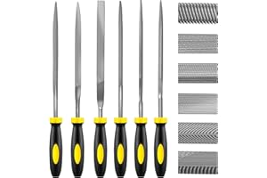 WARMTREE 6 Piece Metal Needle File Set - 4-inch,Carbon Steel Files for Metal, Wood & Jewelry | Includes Flat, Warding, Square, Triangular, Round, and Half-Round Files