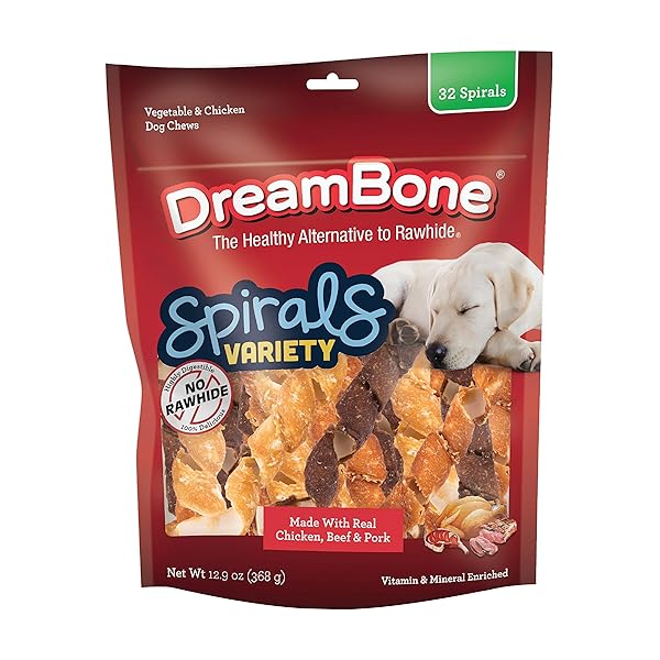 DREAMBONE SPIRALS VARIETY PACK, TREAT YOUR DOG TO A CHEW MADE WITH REAL MEAT AND VEGETABLES