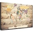 Detailed Vintage Rustic Farmhouse World Map Wall Art - Watercolor Map Print, 16x24in Unframed