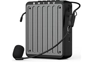 SHIDU Mini Voice Amplifier for Teachers, Bluetooth Voice Amplifier with Wired Microphone Headset, Portable Rechargeable Bluetooth Speaker for Classroom, Tour Guides, Speech, Meeting, Yoga-M200(Black)