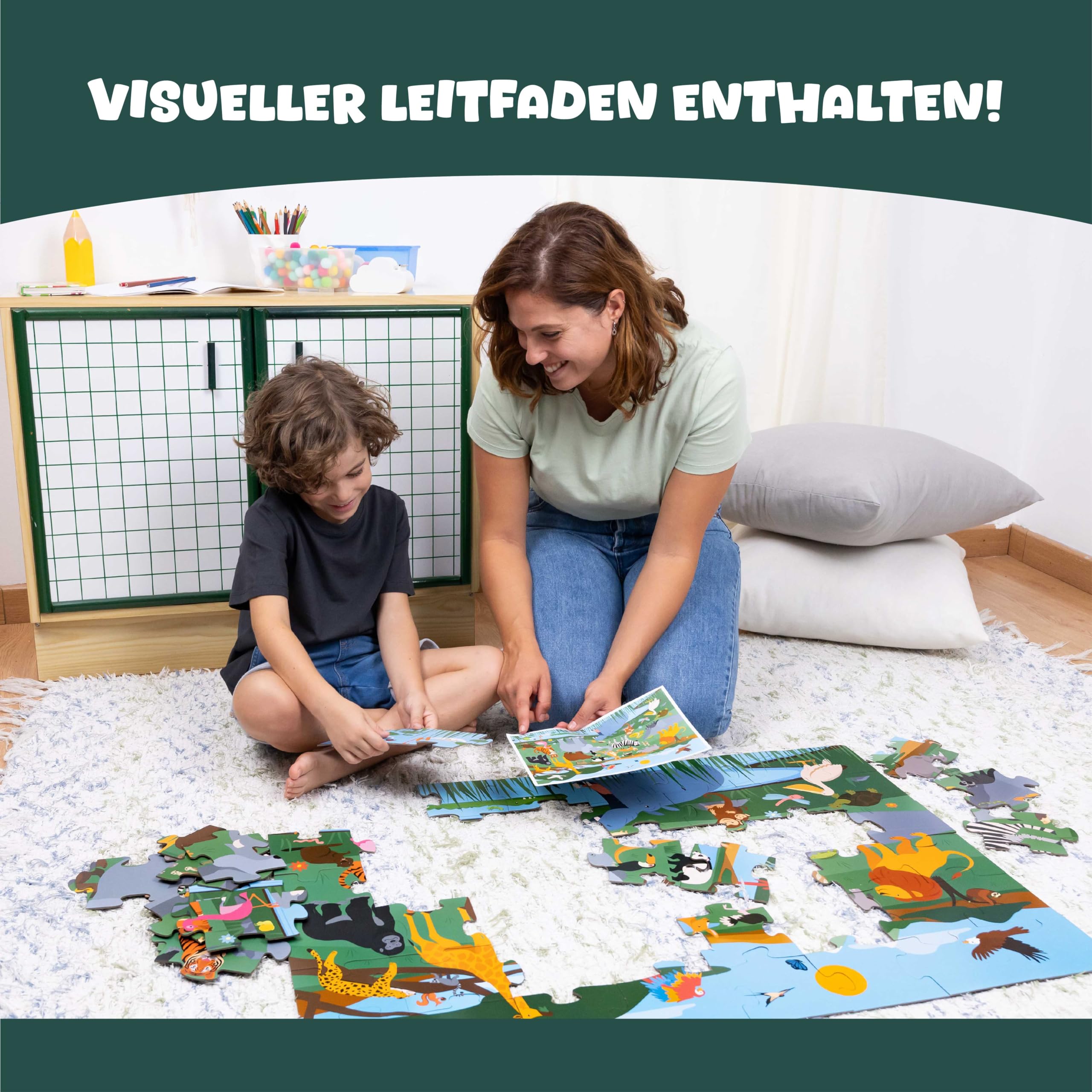 BONNYCO XXL Puzzle Kinder Dschungeltiere mit 48 Große Teile. Safari Bodenpuzzle XXL 92 x 62 cm als Geschenke für Kinder. Puzzel Lernspielzeug für Jungs und Mädchen 2-8 Jahre 5