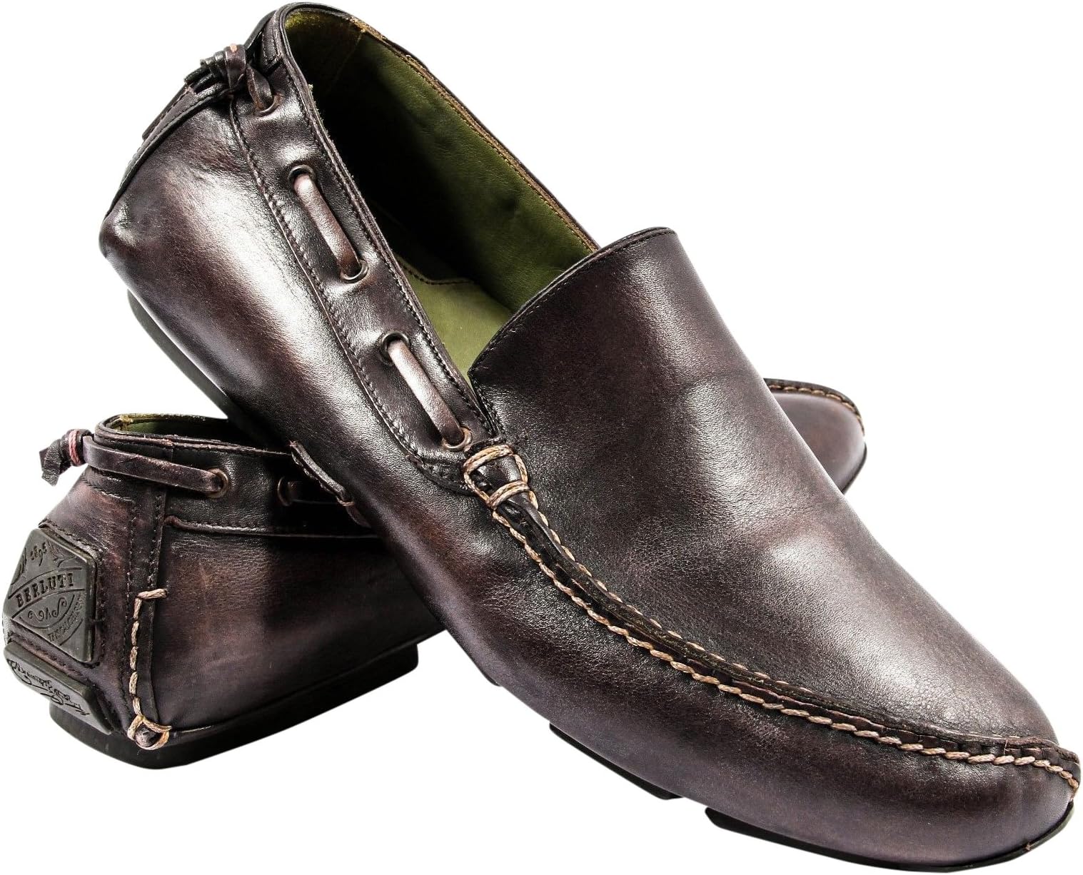 berluti Brown Leather Casual Loafers Shoes Size 7.5