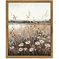 KBKBART Vintage Wall Art Framed, Retro Countryside Autumn Wildflower Field Landscape Canvas Painting Farmhouse Decor Wall Art, Rustic Fall Landscape Bathroom Wall Decor for Bedroom Living Room,