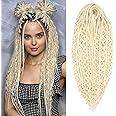 Leeven 30 Strands Double Ended Dreadlock Extensions 24 Inch Thin Synthetic Boho Dreads 613 Blonde 3 Style Mixed Full Set Wool DE Wavy Curly Hippie Dreads Braid in Soft Viking Dread for Women
