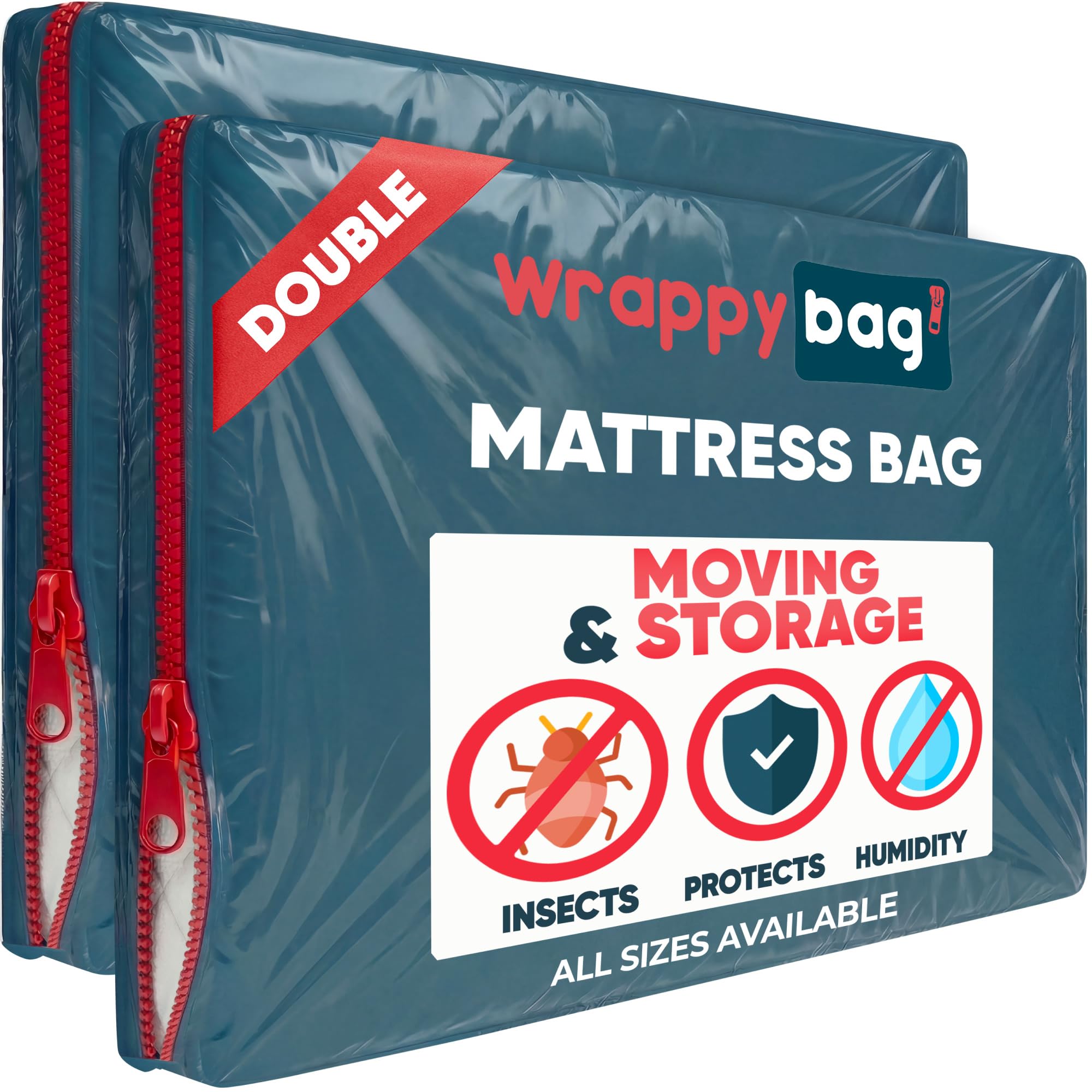 WRAPPYBAG – Opaque Plastic Mattress Storage Bag – Heavy duty mattress protector – Waterproof and Tear-Resistant Storage Bag – for Moving, Storage & Transport - Double - Pack of 2