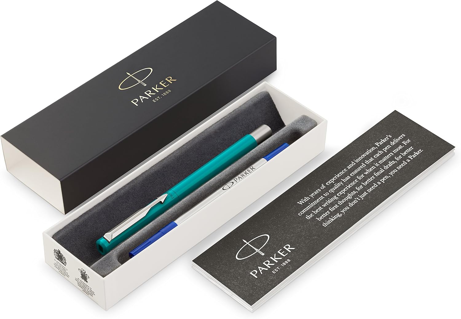 Parker 2025680 Medium Vector Chrome Trim Point Rollerball Pen - Emerald/Blue