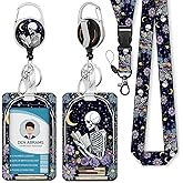 Piefly Lanyards for Id Badges, Funny Badge Holder with Retractable Badge Reel Clip, Skull Skeleton Reading Book Card Name Tag Lanyard Vertical ID Card Protector for Women Nurse Doctor Teacher Student