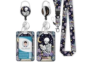 Piefly Lanyards for Id Badges, Funny Badge Holder with Retractable Badge Reel Clip, Skull Skeleton Reading Book Card Name Tag Lanyard Vertical ID Card Protector for Women Nurse Doctor Teacher Student