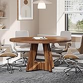 Tribesigns 47-Inch Round Conference Table for 4-6, Wooden Meeting Room Table with Thicken Tabletop and Wood Base, Modern Meet