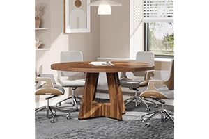 Tribesigns 47-Inch Round Conference Table for 4-6 People, Wooden Meeting Room Table with Thicken Tabletop and Wood Base (Walnut)