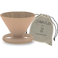 JavaFlex (Natural) Reusable Shatterproof Foldable Silicone Pour Over Coffee Maker and Travel Pouch.