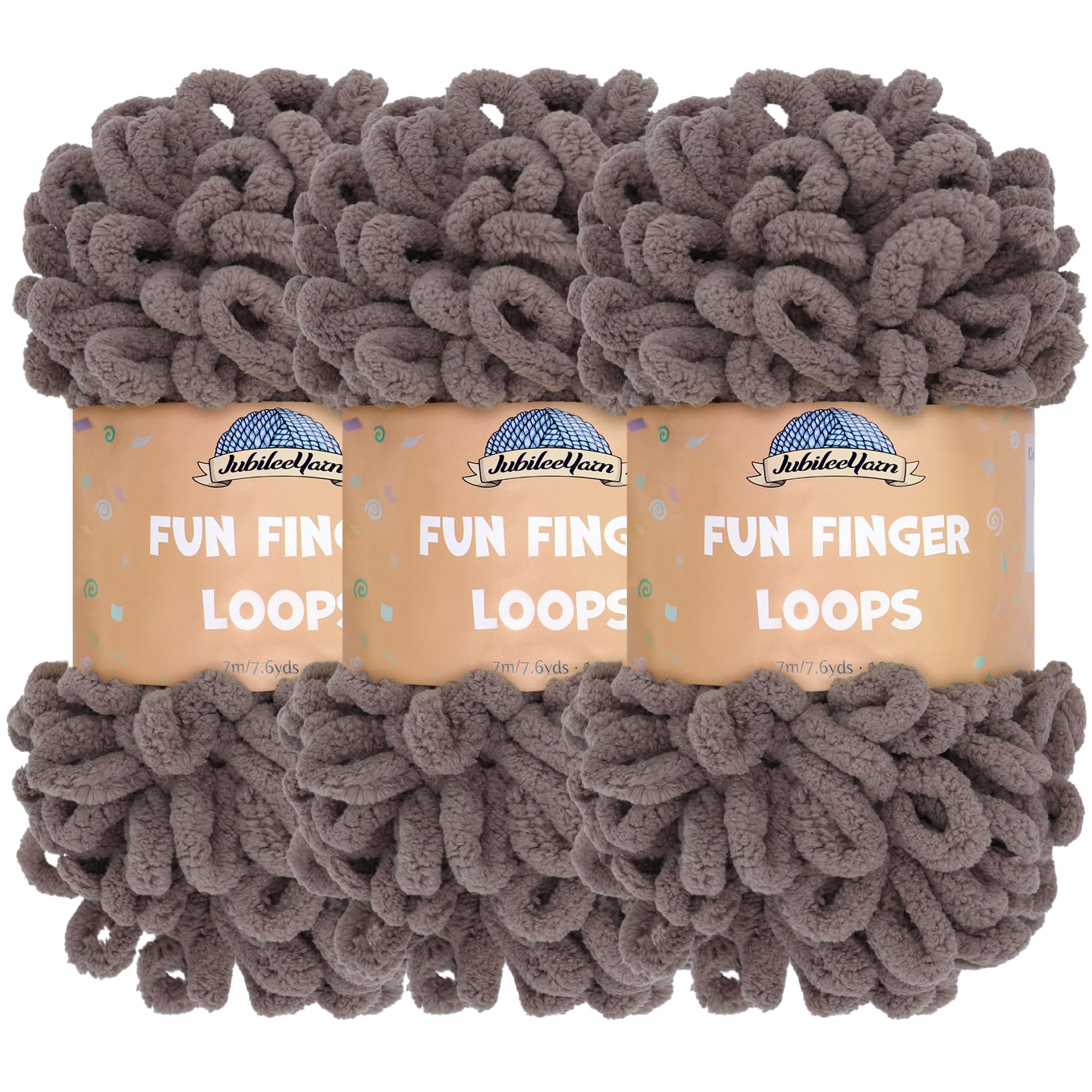 JubileeYarn Fun Finger Loops Yarn - Polyester Jumbo Weight Loop Yarn - 100g/Skein - Cacao - 3 Skeins
