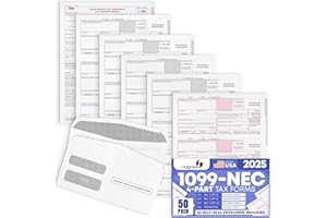 DUTYMARK 50 1099 NEC Tax Forms 2025 with Envelopes, 4 Part Legal Laser Tax Forms Kit, 50 Self Seal Envelopes, US Government Forms - Compatible with QuickBooks and Accounting Software, Made in The USA 50 Pack