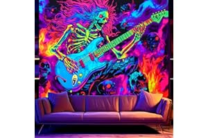 BSFHH Halloween Black Light Tapestry – UV Reactive Glow in the Dark Wall Hanging, Spooky Night Scene with Ghosts & Pumpkins, Haunting Home Decor for Parties, Bedroom, or Dorm (Guitar, 79L" x 59W", Unframed)