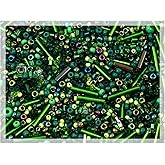 0.7oz (20g) Mix of Small Rocailles, Seed Beads & Bugles 2-10mm Preciosa Ornela Czech Glass Beads, Mix Green Iris