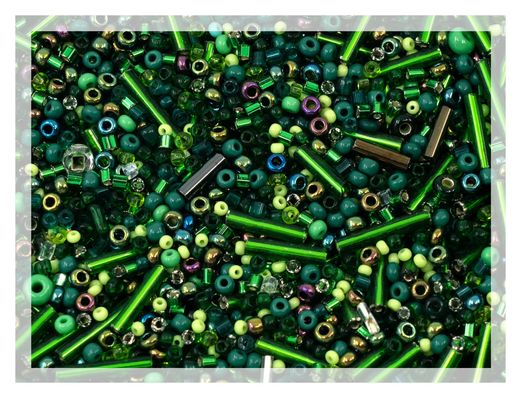 Photo 1 of 0.7oz (20g) Mix of Small Rocailles, Seed Beads & Bugles 2-10mm Preciosa Ornela Czech Glass Beads, Mix Green Iris
