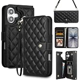 Vofolen for iPhone 17 Case Wallet with Card Holder RFID Blocking Black | Crossbody Adjustable Strap Purse, Leather Magnetic Clasp, Heavy Duty Shockproof Protective Women for iPhone 17 Phone Case
